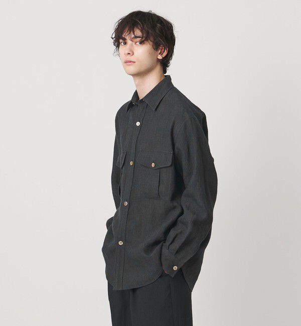 UNITED ARROWS「＜District＞リネン オックスフォード ２ポケット レギュラーカラーシャツ」|カーディガン|DK.GRAY