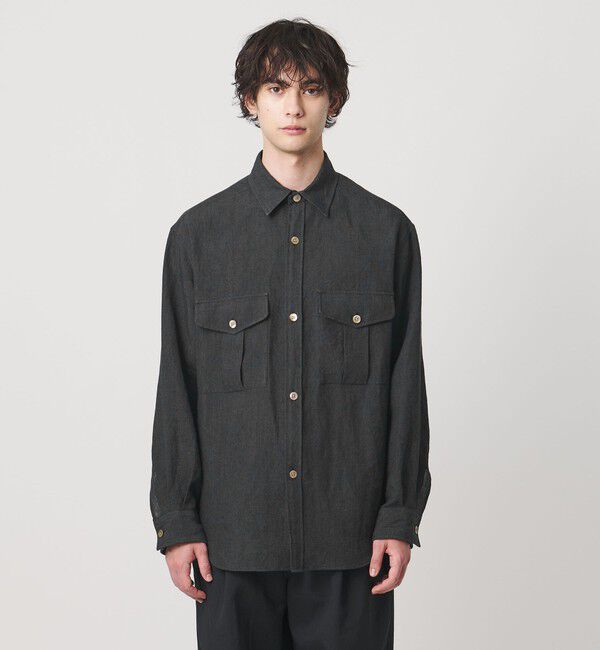 UNITED ARROWS「＜District＞リネン オックスフォード ２ポケット レギュラーカラーシャツ」|カーディガン|