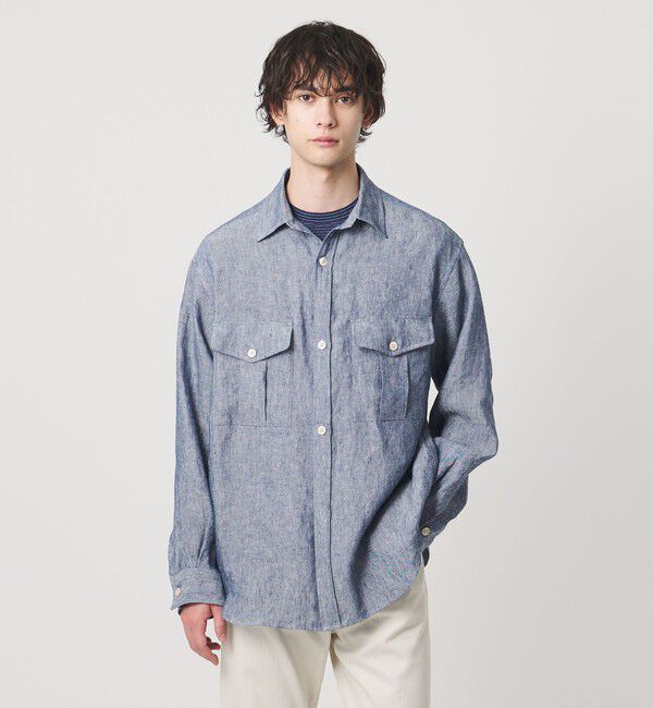 UNITED ARROWS「＜District＞リネン オックスフォード ２ポケット レギュラーカラーシャツ」|カーディガン|NAVY