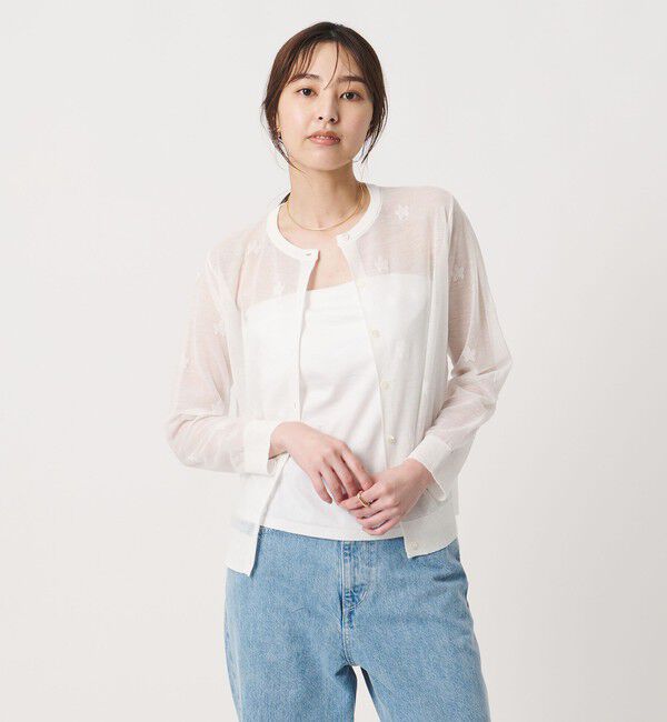 UNITED ARROWS「シアー フラワー カーディガン ‐ウォッシャブル‐」|カーディガン|OFF WHITE