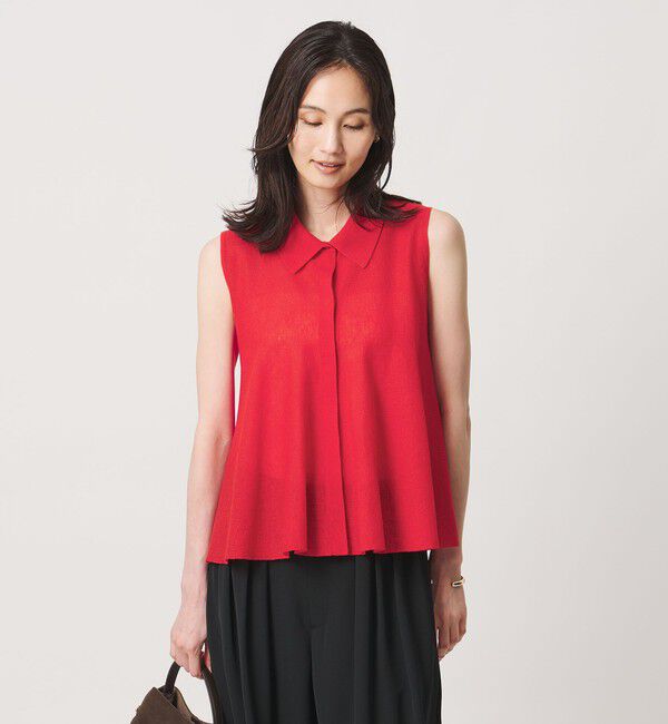 UNITED ARROWS「ペプラム フレア ノースリーブ ニット ‐ウォッシャブル‐」|ニット・セーター|RED