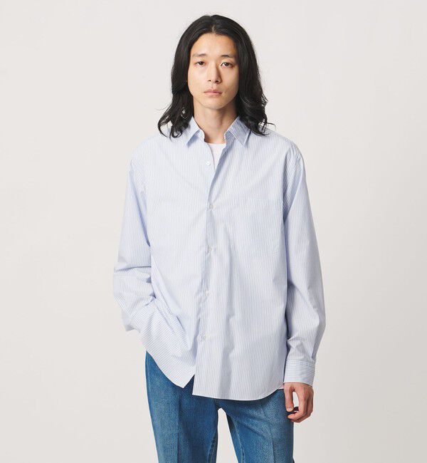 UNITED ARROWS「カリビアーナミルズ ストライプ ポプリン レギュラーカラーシャツ」|シャツ・ブラウス|WHITE
