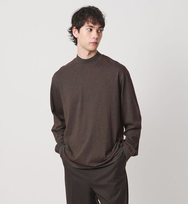 UNITED ARROWS「【別注】＜YONETOMI＞ガーメントダイ モックネック ボーダー Tシャツ」|Tシャツ・カットソー|