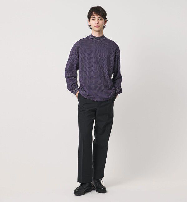 UNITED ARROWS「【別注】＜YONETOMI＞ガーメントダイ モックネック ボーダー Tシャツ」|Tシャツ・カットソー|