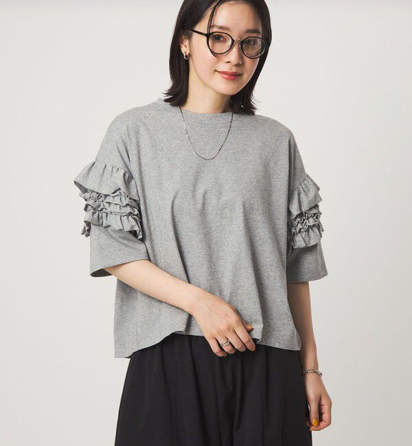 UNITED ARROWS green label relaxing「【WEB限定】＜at ease＞袖フリル  ショートスリーブ カットソー」|Tシャツ・カットソー|LT.GRAY