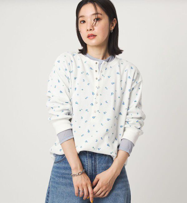 UNITED ARROWS green label relaxing「【WEB限定】＜at ease＞ワッフル ヘンリーネック  フラワープリント 5分袖 カットソー」|Tシャツ・カットソー|