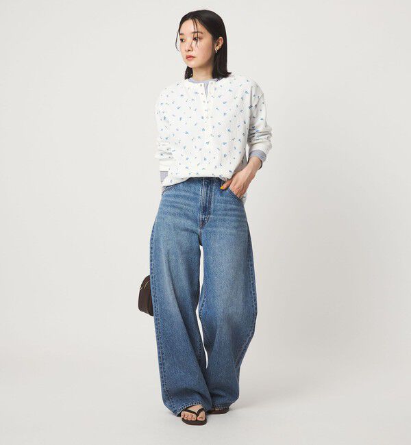 UNITED ARROWS green label relaxing「【WEB限定】＜at ease＞ワッフル ヘンリーネック  フラワープリント 5分袖 カットソー」|Tシャツ・カットソー|