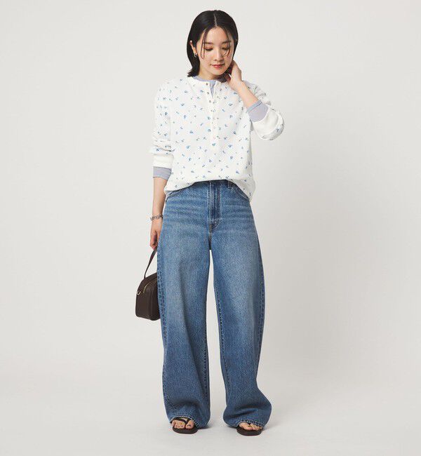 UNITED ARROWS green label relaxing「【WEB限定】＜at ease＞ワッフル ヘンリーネック  フラワープリント 5分袖 カットソー」|Tシャツ・カットソー|