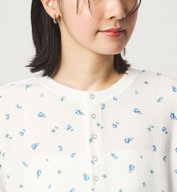 UNITED ARROWS green label relaxing「【WEB限定】＜at ease＞ワッフル ヘンリーネック  フラワープリント 5分袖 カットソー」|Tシャツ・カットソー|