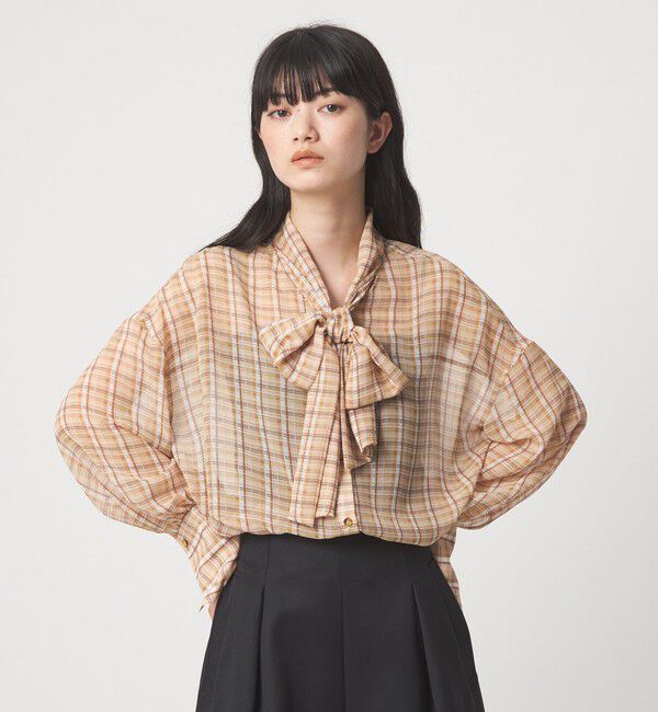EMMEL REFINES「＜EMMEL REFINES＞EM シアーチェック ボウタイ ブラウス」|シャツ・ブラウス|BEIGE