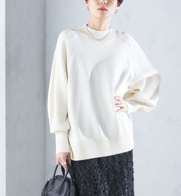 SHIPS for women「〈手洗い可能〉マーセライズ コットン 編地 切替 プルオーバー 24SS ◇」|ニット・セーター|オフホワイト
