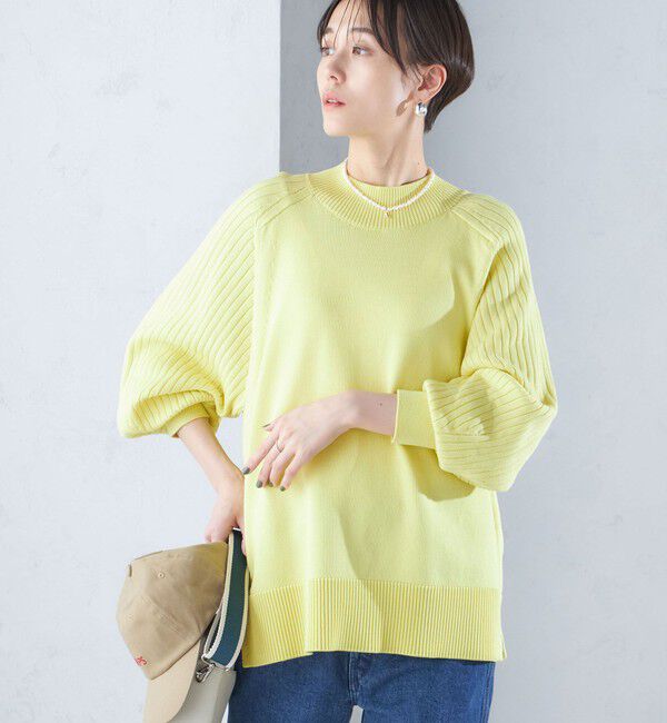 SHIPS for women「〈手洗い可能〉マーセライズ コットン 編地 切替 プルオーバー 24SS ◇」|ニット・セーター|イエロー