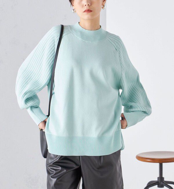 SHIPS for women「〈手洗い可能〉マーセライズ コットン 編地 切替 プルオーバー 24SS ◇」|ニット・セーター|ミント