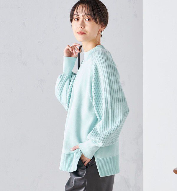 SHIPS for women「〈手洗い可能〉マーセライズ コットン 編地 切替 プルオーバー 24SS ◇」|ニット・セーター|