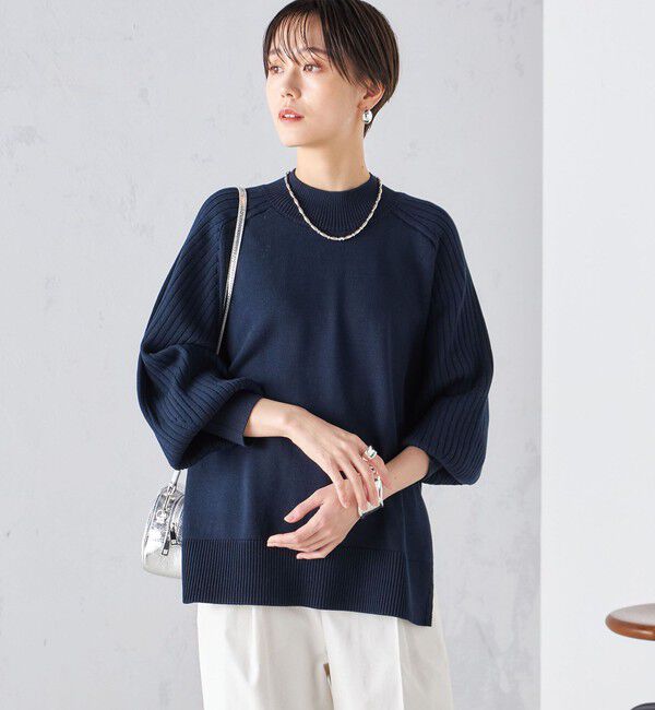 SHIPS for women「〈手洗い可能〉マーセライズ コットン 編地 切替 プルオーバー 24SS ◇」|ニット・セーター|