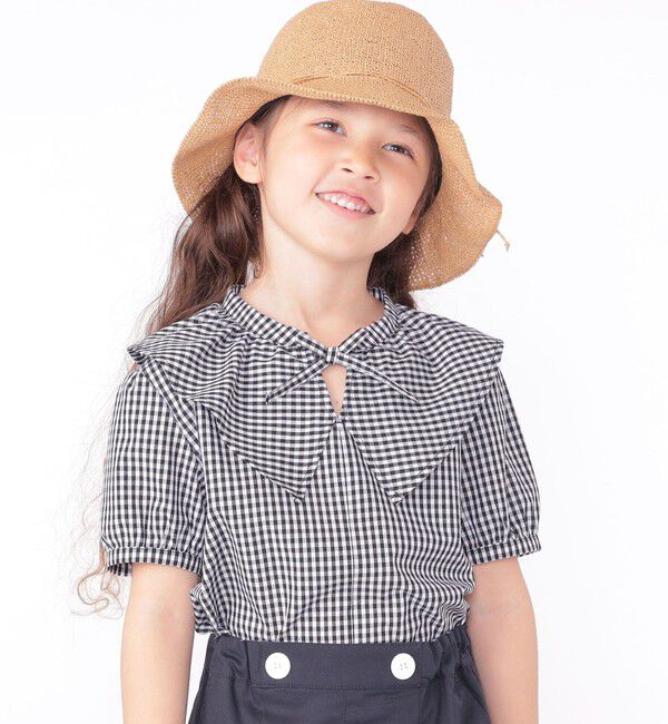 SHIPS KIDS「SHIPS KIDS:100～130cm / ギンガムチェック 半袖 ブラウス」|シャツ・ブラウス|ブラック