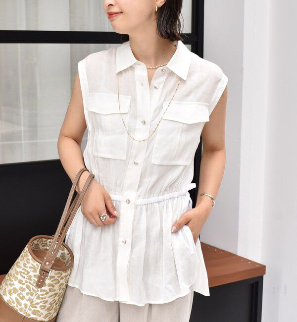 SHIPS for women「〈手洗い可能〉IMPERIAL LINEN Wポケット ノースリーブ シャツ」|シャツ・ブラウス|オフホワイト