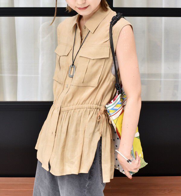 SHIPS for women「〈手洗い可能〉IMPERIAL LINEN Wポケット ノースリーブ シャツ」|シャツ・ブラウス|