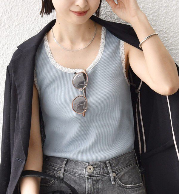 SHIPS for women「〈手洗い可能〉レース トリミング 2WAY タンクトップ」|タンクトップ|サックスブルー