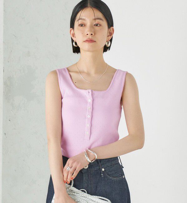 SHIPS for women「Wai＋:〈手洗い可能〉アイレット ヘンリー タンクトップ」|タンクトップ|ピンク