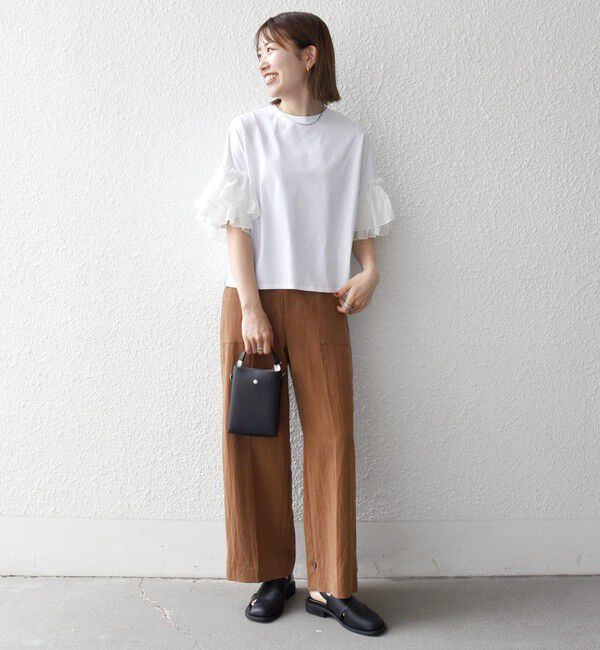 SHIPS any「SHIPS any:〈洗濯機可能〉フリル スリーブ クルーネック コンパクト TEE」|Tシャツ・カットソー|
