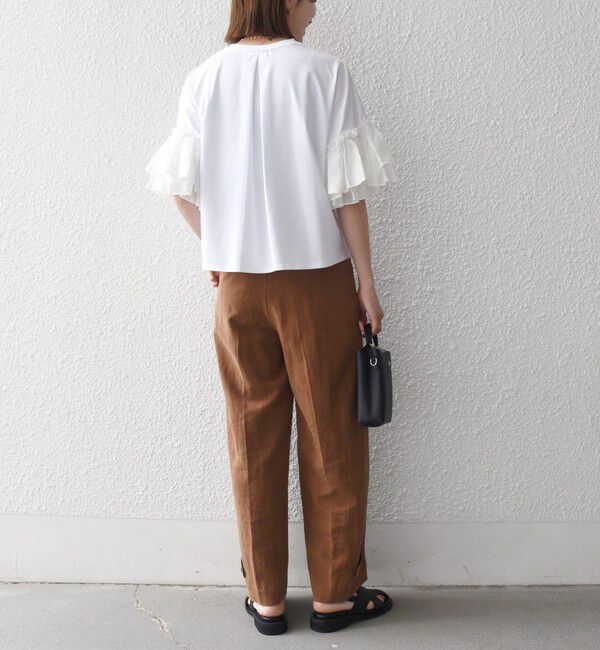 SHIPS any「SHIPS any:〈洗濯機可能〉フリル スリーブ クルーネック コンパクト TEE」|Tシャツ・カットソー|
