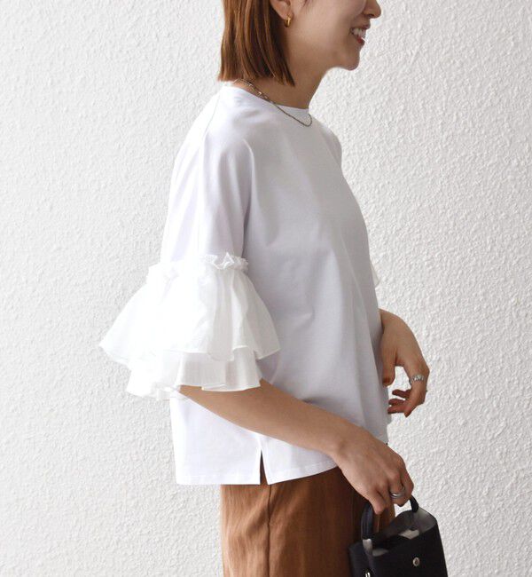 SHIPS any「SHIPS any:〈洗濯機可能〉フリル スリーブ クルーネック コンパクト TEE」|Tシャツ・カットソー|