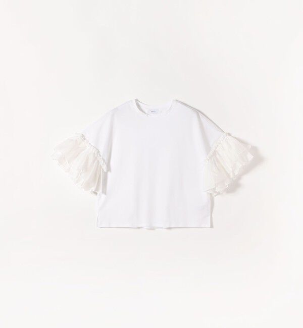SHIPS any「SHIPS any:〈洗濯機可能〉フリル スリーブ クルーネック コンパクト TEE」|Tシャツ・カットソー|