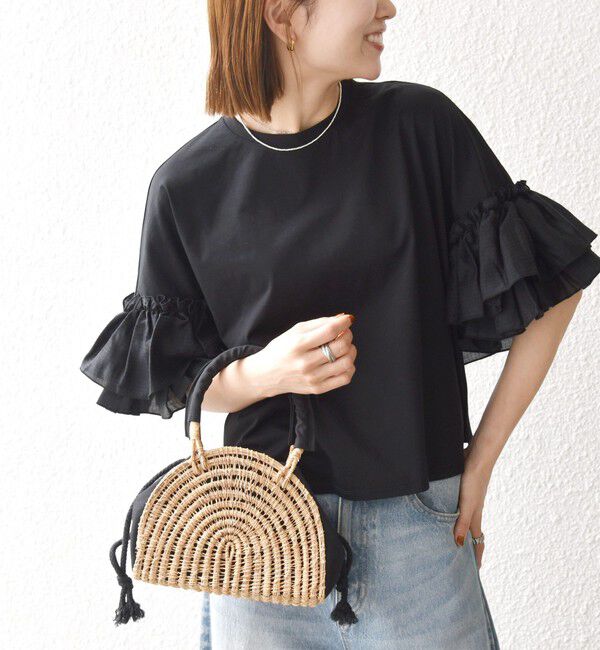 SHIPS any「SHIPS any:〈洗濯機可能〉フリル スリーブ クルーネック コンパクト TEE」|Tシャツ・カットソー|