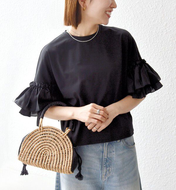 SHIPS any「SHIPS any:〈洗濯機可能〉フリル スリーブ クルーネック コンパクト TEE」|Tシャツ・カットソー|