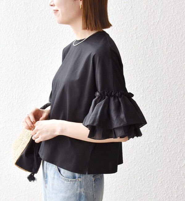SHIPS any「SHIPS any:〈洗濯機可能〉フリル スリーブ クルーネック コンパクト TEE」|Tシャツ・カットソー|