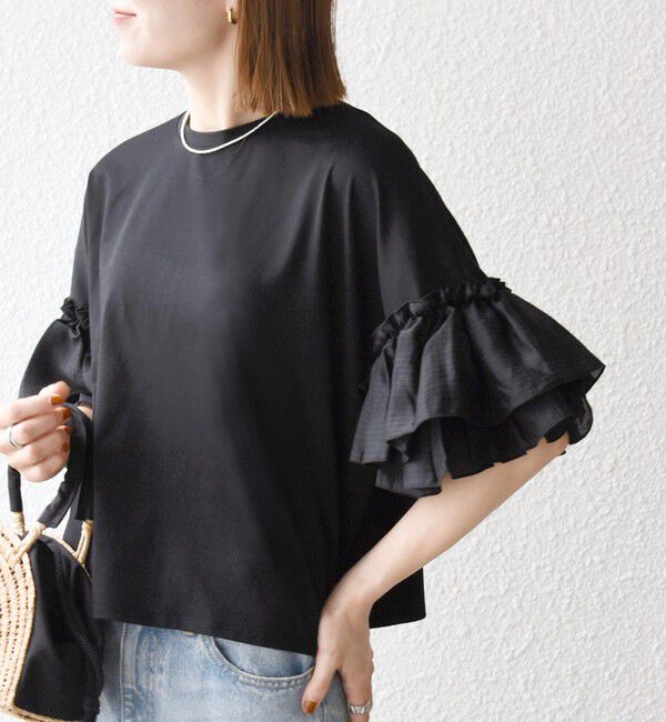 SHIPS any「SHIPS any:〈洗濯機可能〉フリル スリーブ クルーネック コンパクト TEE」|Tシャツ・カットソー|