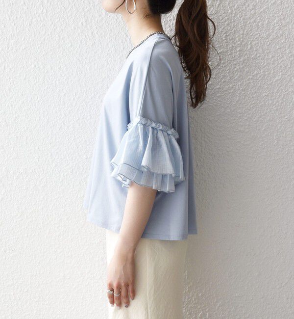 SHIPS any「SHIPS any:〈洗濯機可能〉フリル スリーブ クルーネック コンパクト TEE」|Tシャツ・カットソー|