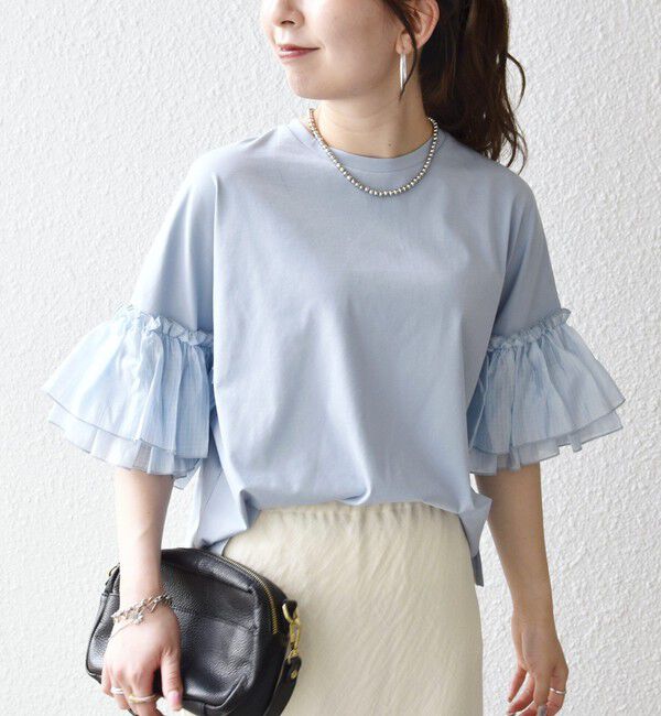 SHIPS any「SHIPS any:〈洗濯機可能〉フリル スリーブ クルーネック コンパクト TEE」|Tシャツ・カットソー|