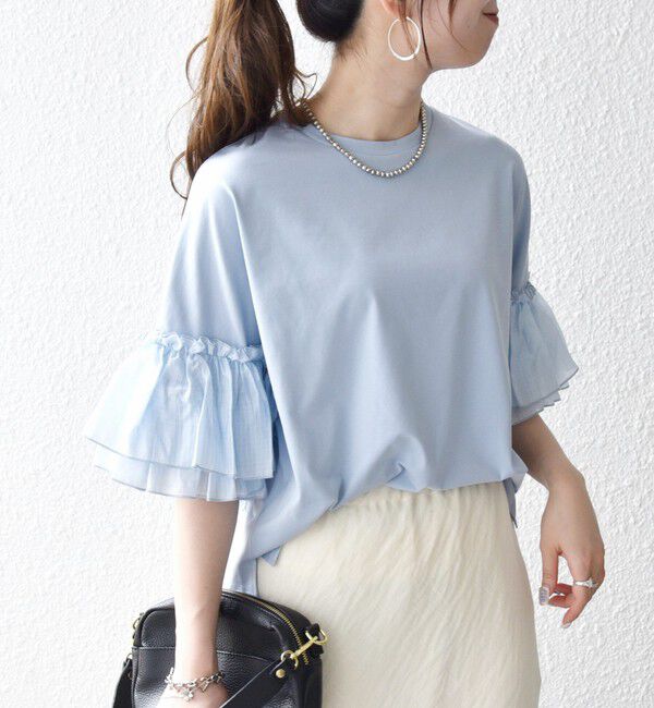 SHIPS any「SHIPS any:〈洗濯機可能〉フリル スリーブ クルーネック コンパクト TEE」|Tシャツ・カットソー|