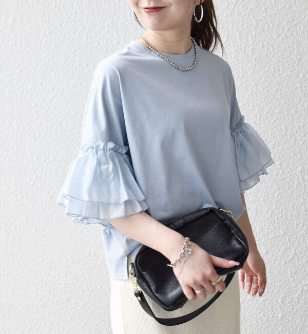 SHIPS any「SHIPS any:〈洗濯機可能〉フリル スリーブ クルーネック コンパクト TEE」|Tシャツ・カットソー|