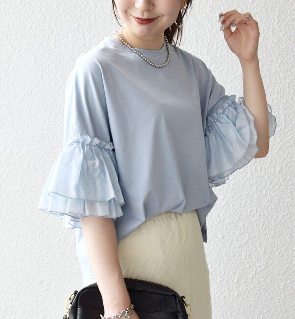 SHIPS any「SHIPS any:〈洗濯機可能〉フリル スリーブ クルーネック コンパクト TEE」|Tシャツ・カットソー|