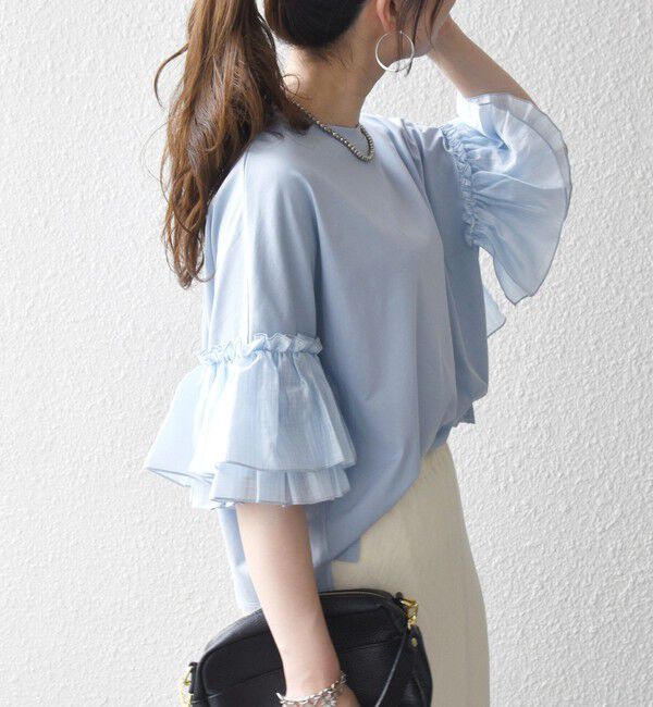 SHIPS any「SHIPS any:〈洗濯機可能〉フリル スリーブ クルーネック コンパクト TEE」|Tシャツ・カットソー|