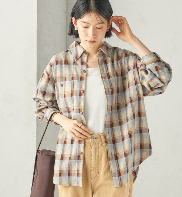 SHIPS for women「《予約》SHIPS NINE CASE:〈洗濯機可能〉チェック シャツ」|シャツ・ブラウス|ベージュ