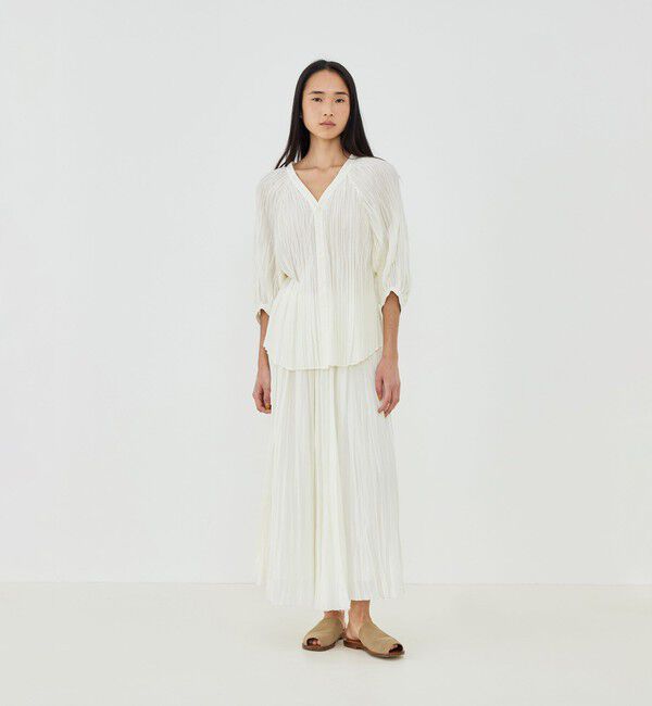 GALERIE VIE「コットンシルクプリーツ Vネックシャツ」|シャツ・ブラウス|