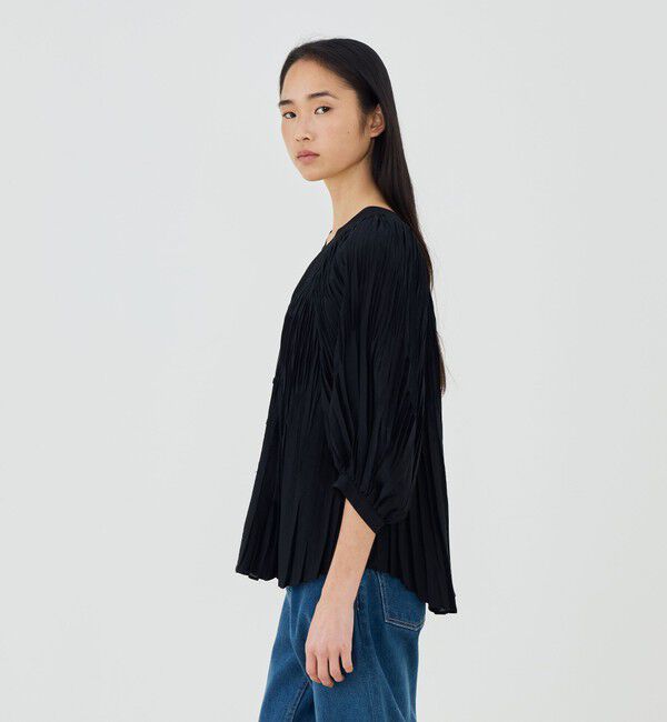 GALERIE VIE「コットンシルクプリーツ Vネックシャツ」|シャツ・ブラウス|