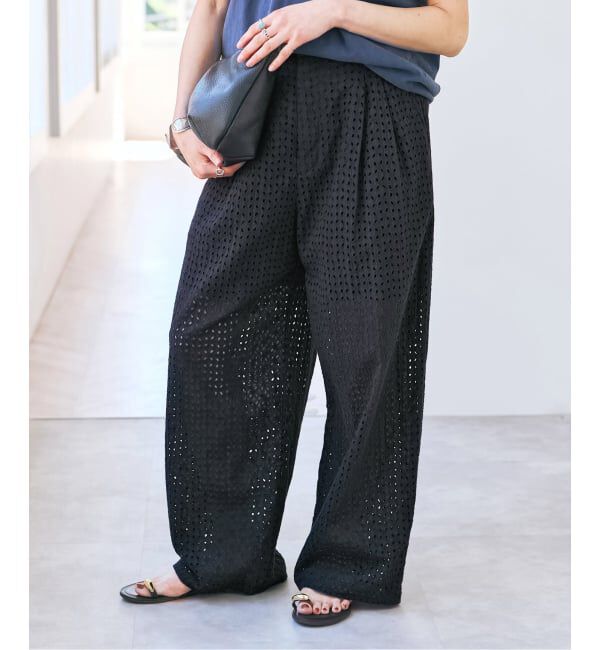 Spick and Span「《セットアップ可》カットワークエンブロイダリー2タックパンツ」|その他|ブラック