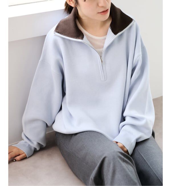 U by SPICK&SPAN「《予約》スウェットライクハーフジップニット」|ニット・セーター|ブルー A