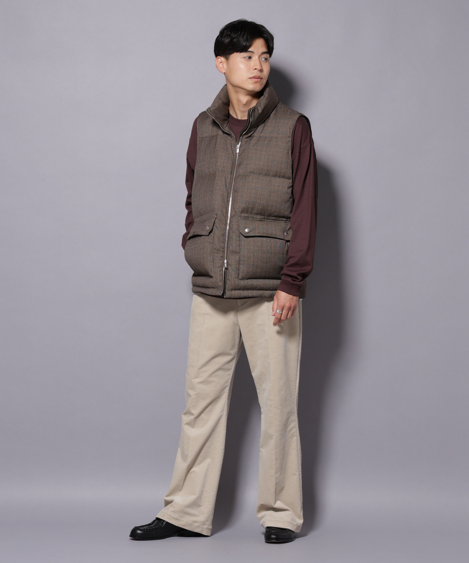 NANO universe「DELEGANTE エアリーサキソニー/グレンチェックTAIONダウンベスト」|ダウン|