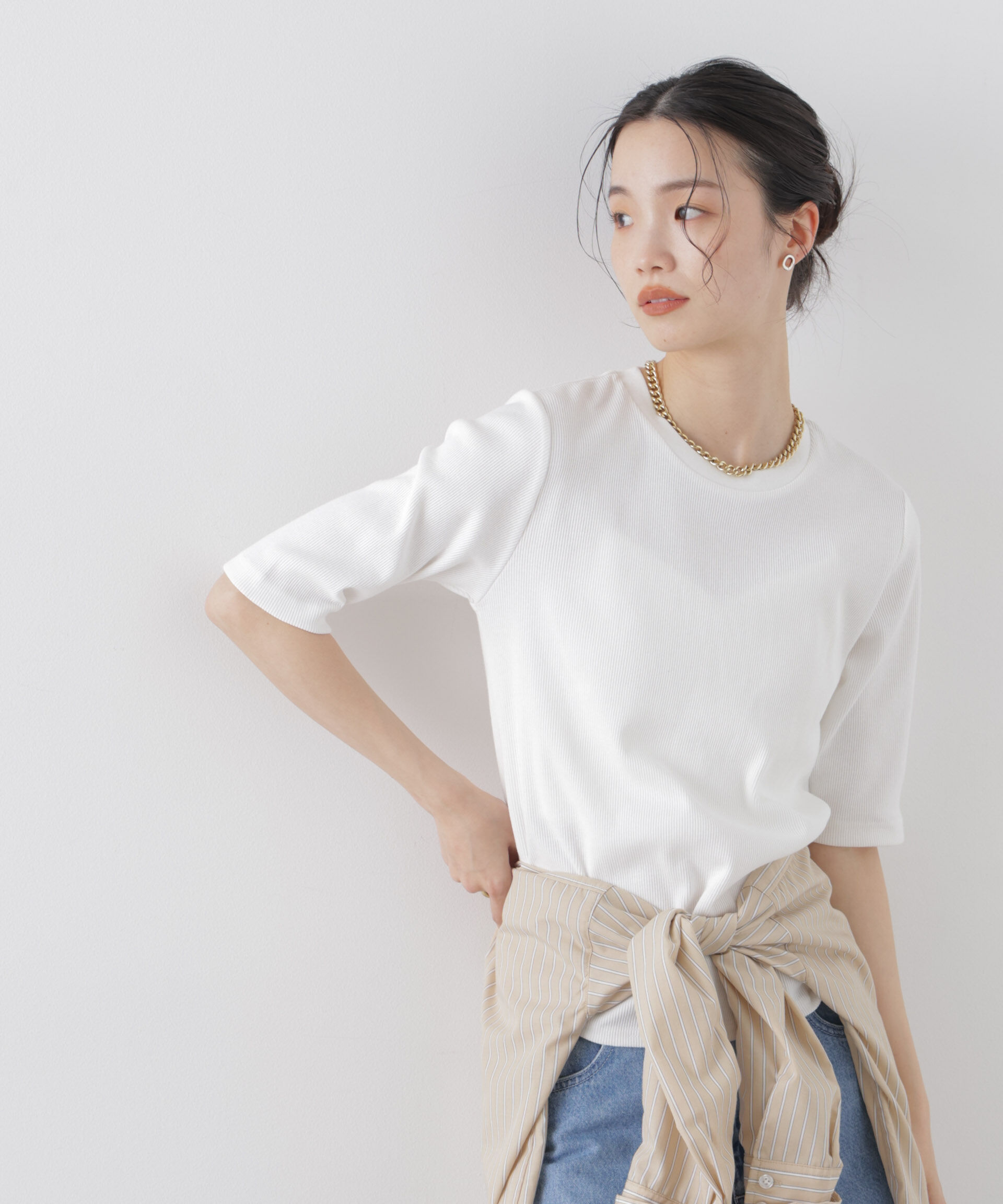 NANO universe「UVカット抗菌防臭吸水速乾イージーケアリブ半袖」|Tシャツ・カットソー|
