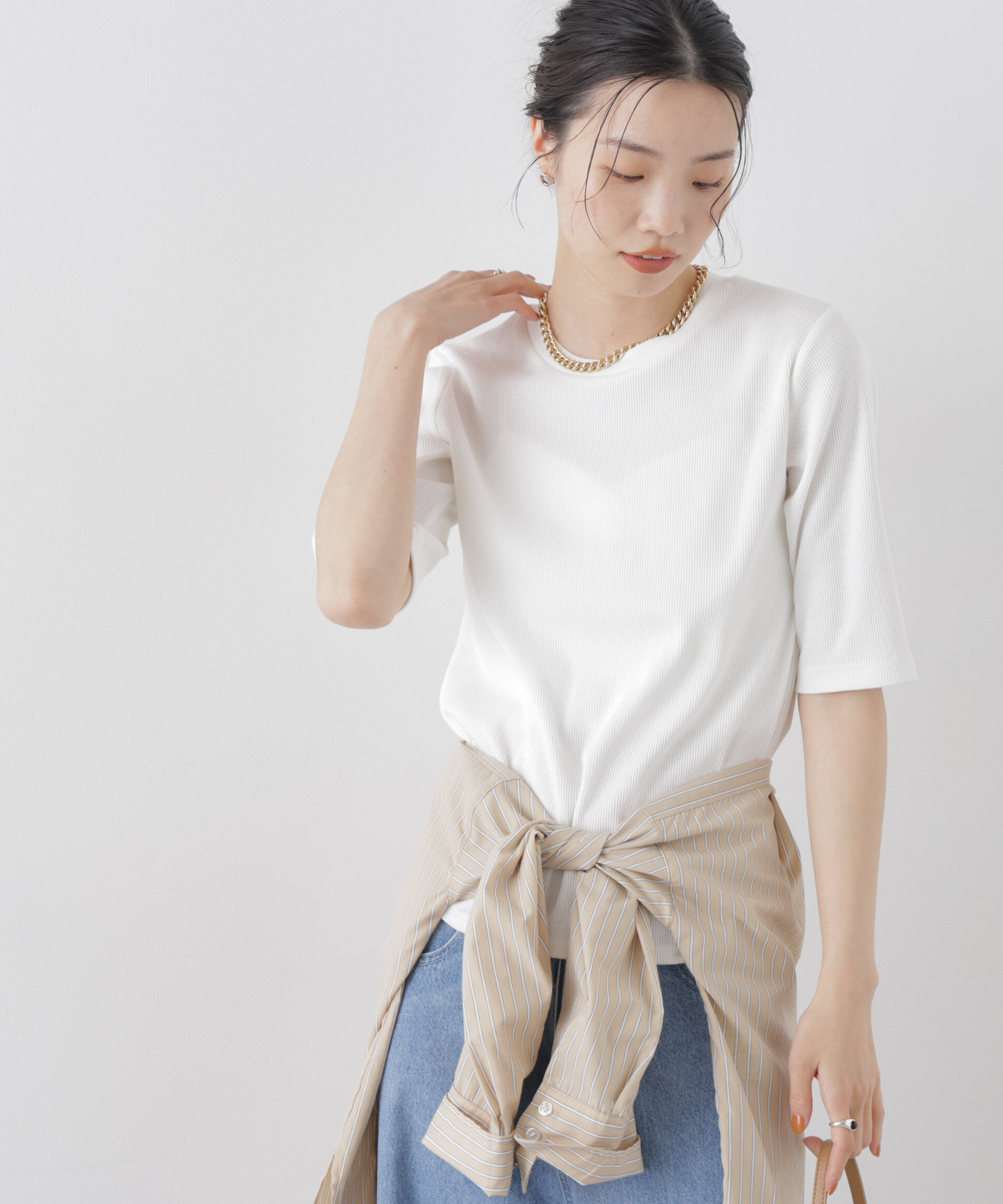 NANO universe「UVカット抗菌防臭吸水速乾イージーケアリブ半袖」|Tシャツ・カットソー|