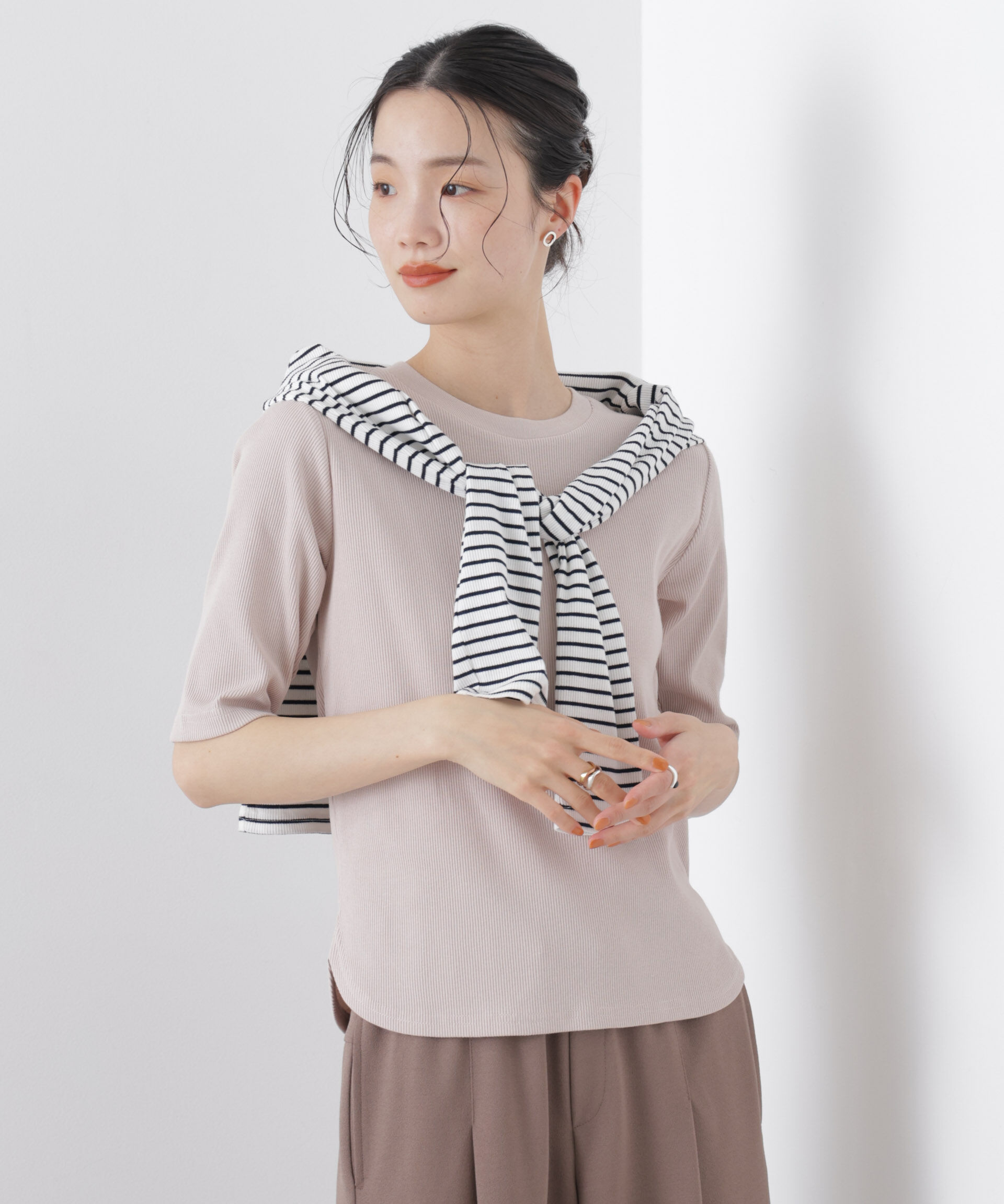 NANO universe「UVカット抗菌防臭吸水速乾イージーケアリブ半袖」|Tシャツ・カットソー|