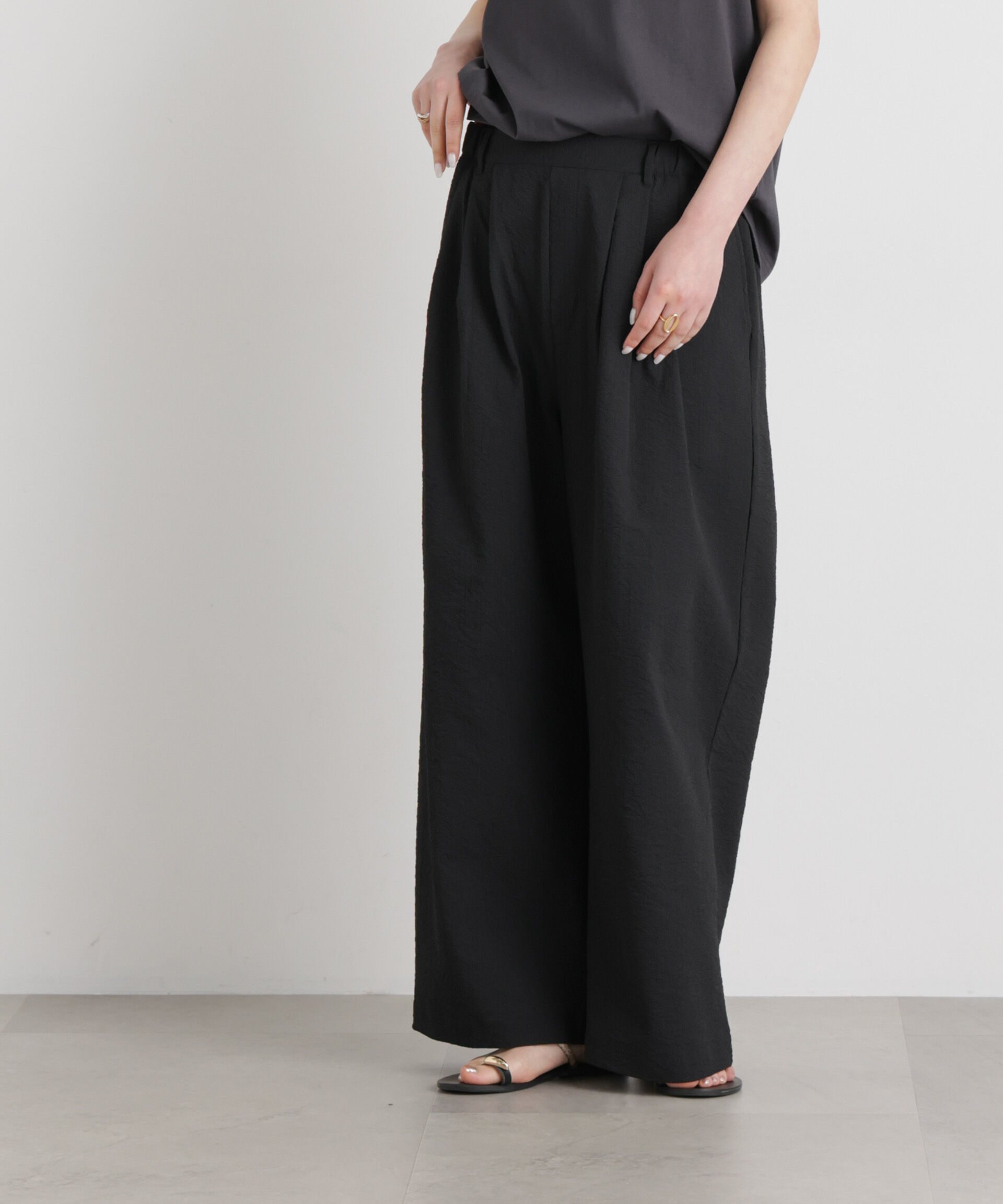 nano･universe「THOUSAND MILE/SEERSUCKER WIDE PANTS(セットアップ可)」|チノ|