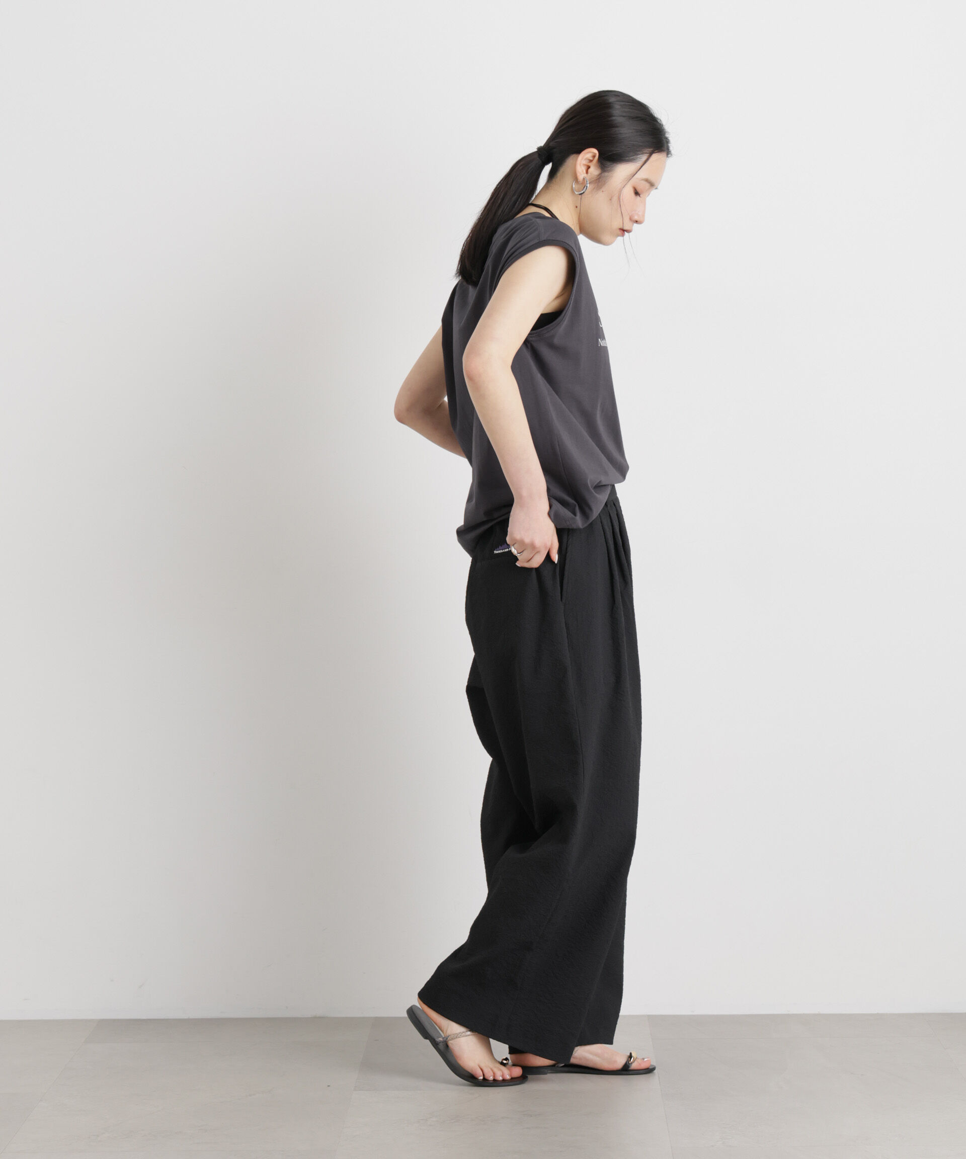 nano･universe「THOUSAND MILE/SEERSUCKER WIDE PANTS(セットアップ可)」|チノ|