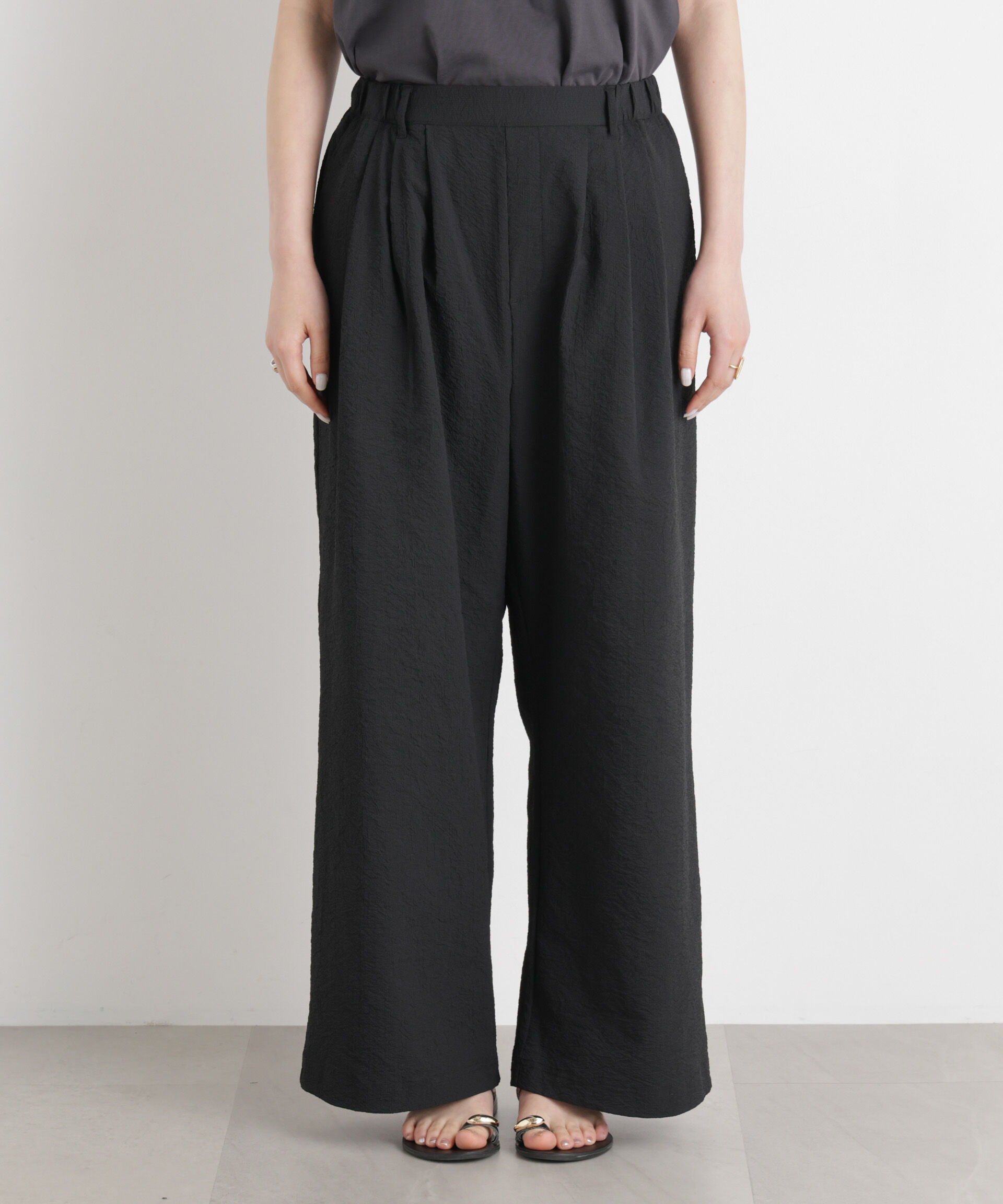 nano･universe「THOUSAND MILE/SEERSUCKER WIDE PANTS(セットアップ可)」|チノ|